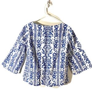 Boden Womens Laurie Linen Blouse Shirt UK 14 US Sz 10 Blue White 3/4 Sleeve